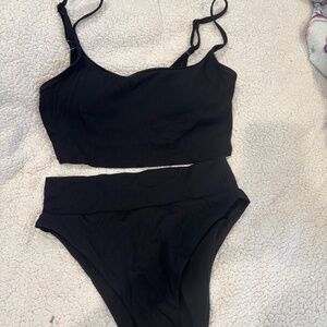 Aerie- Two Piece Bikini. Cheeky black ribbed bottom / Scoop ribbed top